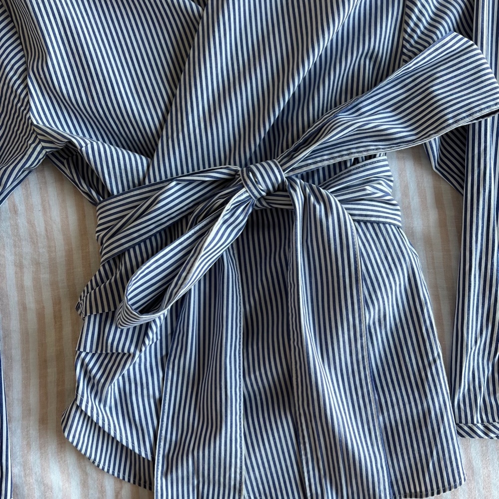 J.Crew Blue Stripe Wrap Top Size Petite Large - Picture 8 of 8